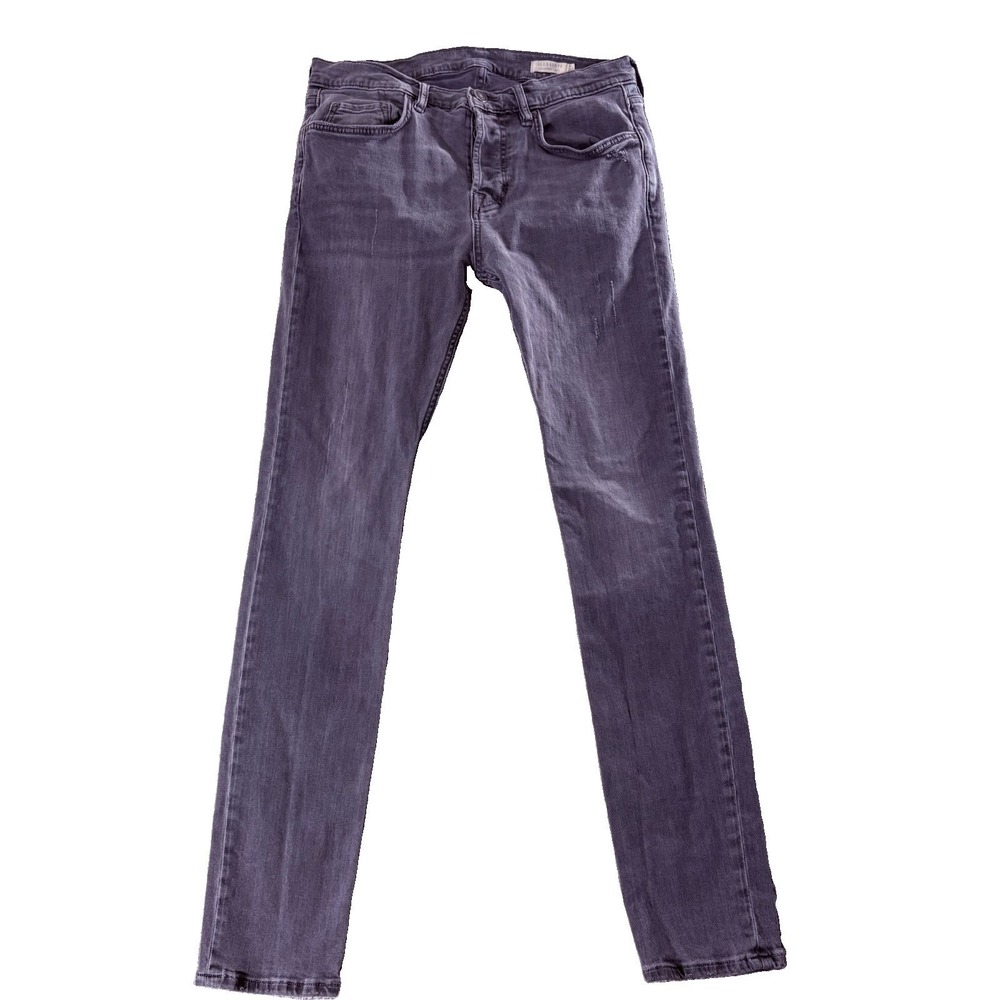 AllSaints Cigarette Skinny Button Fly Jeans Womens W32 Gray Denim Cotton Stretch